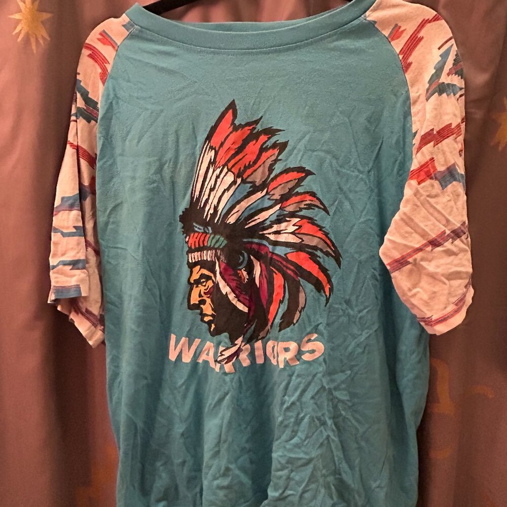 Evolution in Design Native American Warriors Chief in‎ Headdress Blue T-Shirt L
